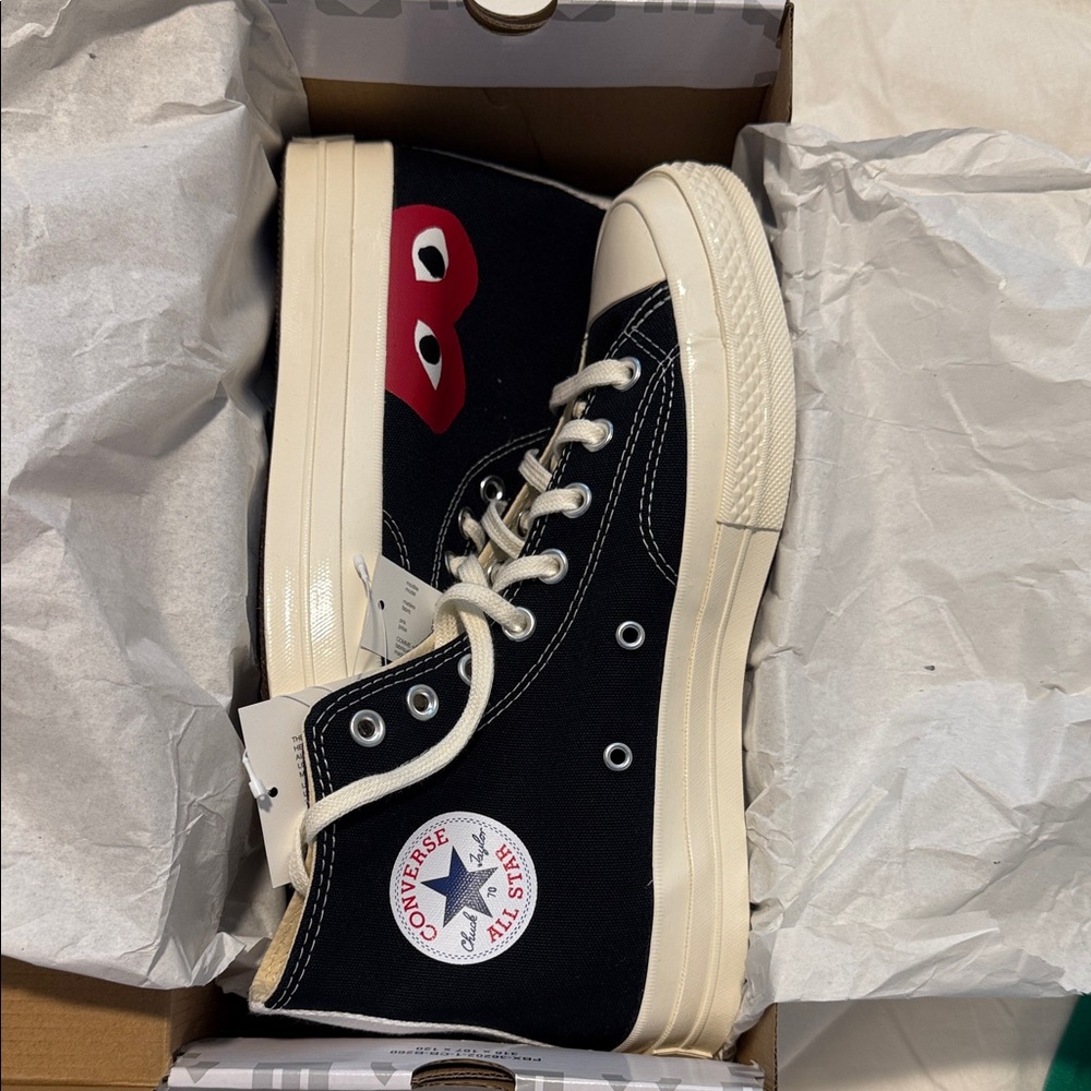 Converse Kids Black and Cream High-Tops with Red Detail